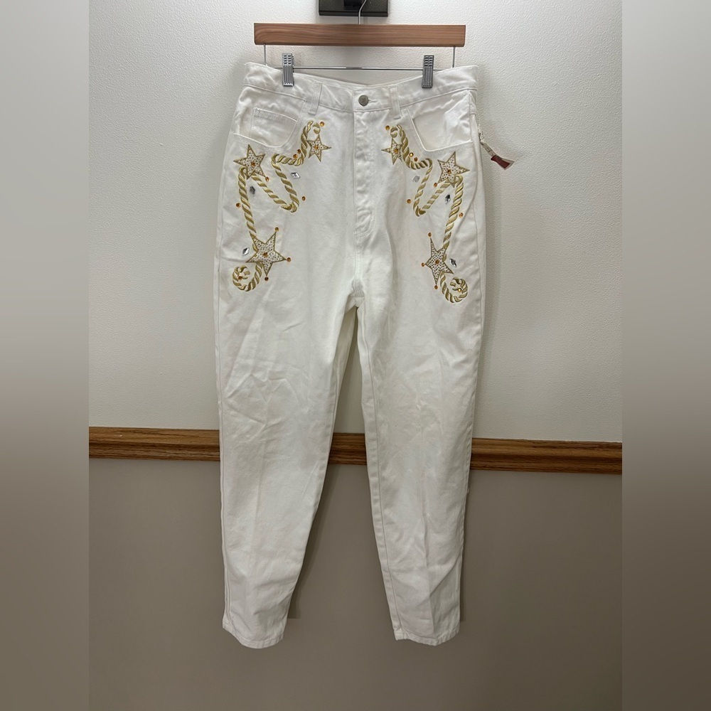 NWT Vintage 80s Country Western Metallic Gold Mom Jeans Size 10 - Picture 3 of 12